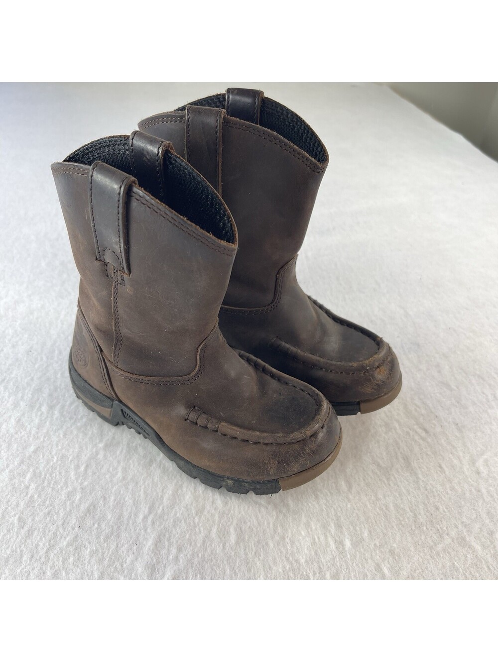 Georgia Boot Boots Kids Size 10 Brown Leather Pull On Western Cowboy Damage